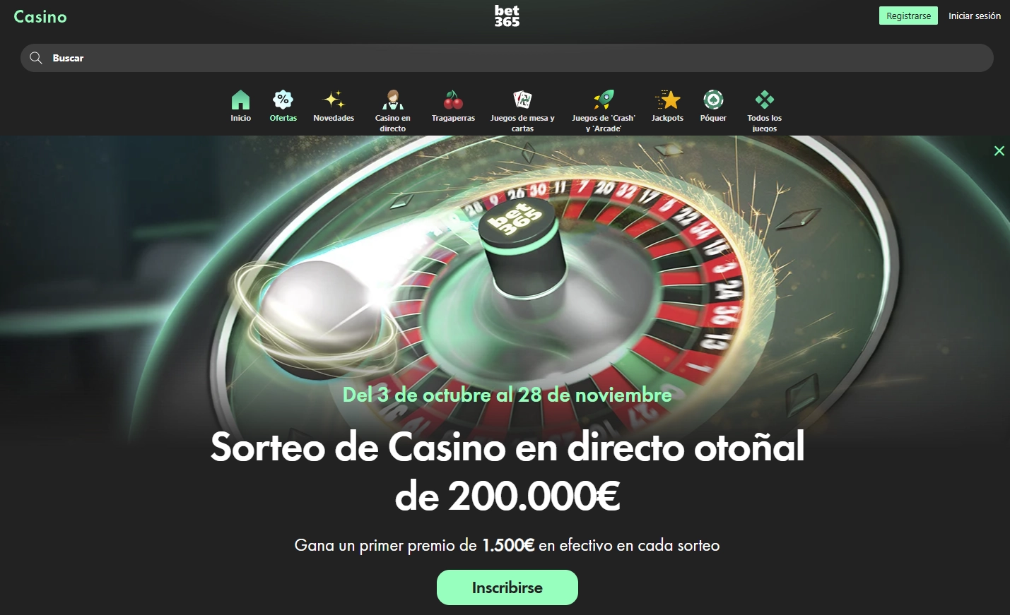 Detalle de la sección de bonos de Bet365 Casino
