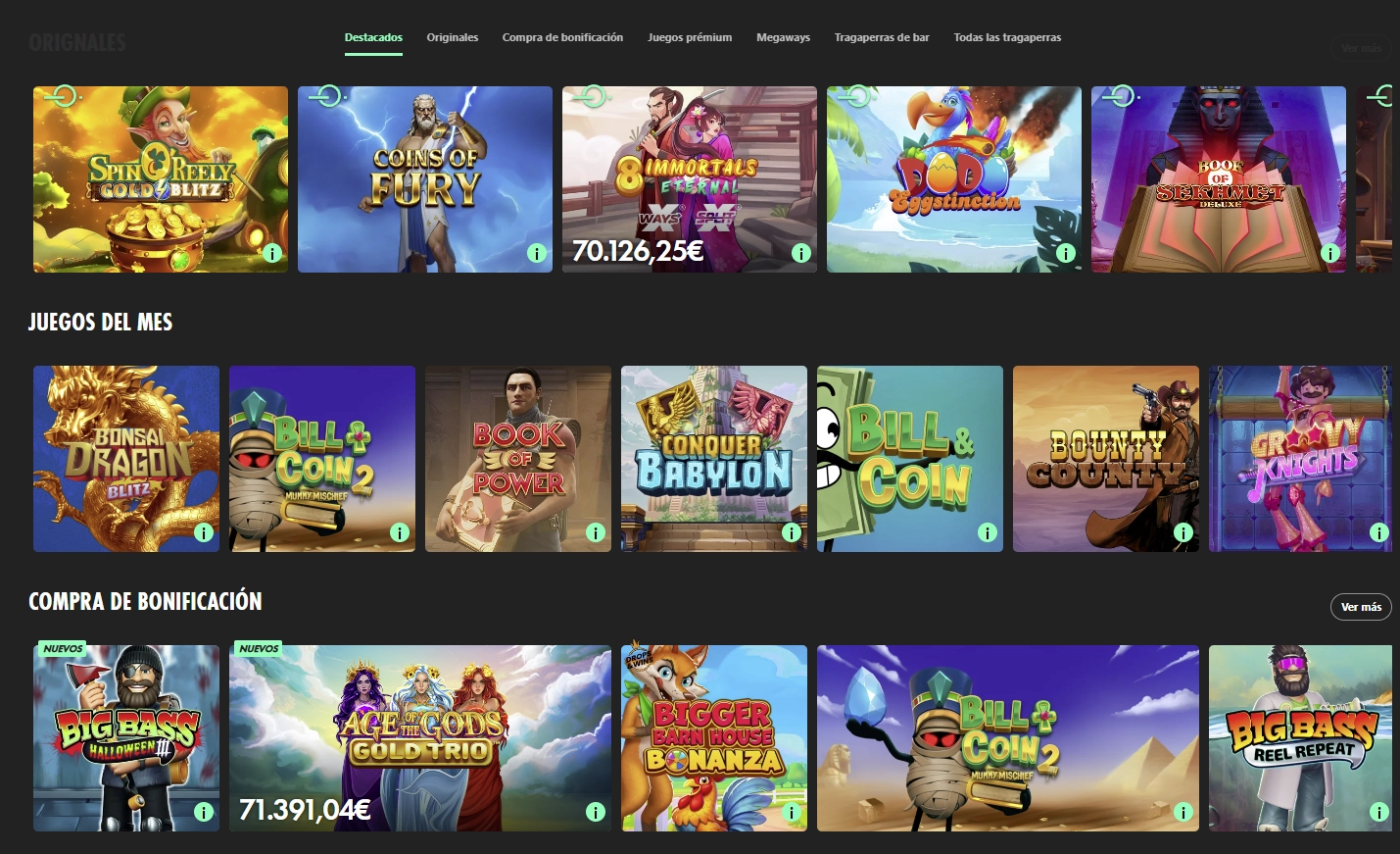 Galería de juegos destacados en Bet365 Casino